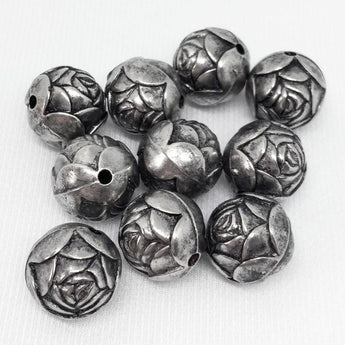 10 Vintage Antiqued Silver Acrylic Rose Beads