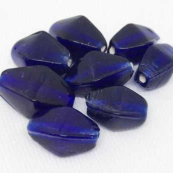 10 Vintage Handmade Cobalt Blue Diamond Glass Beads