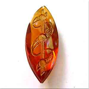 1 Victorian Topaz Gold Inlay Navette Glass Stone