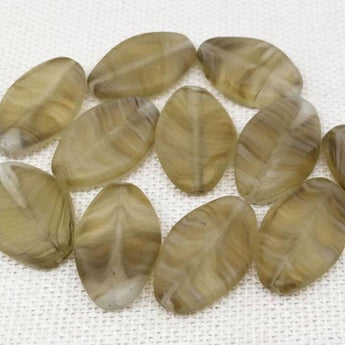 12 Frosted Golden Yellow Czech Striped Oval Glass Beads