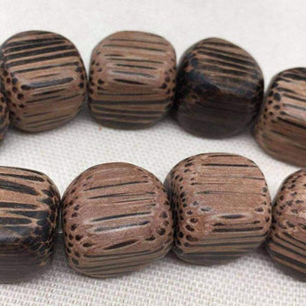 10 Large Vintage Striped Wood Cube Beads