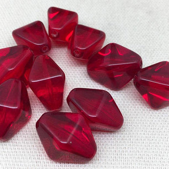 10 Vintage Translucent Siam Red German Diamond Glass Beads