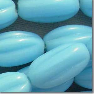 4 Vintage Ribbed Light Blue Japan Oval Glass Beads #8227