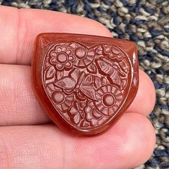 1 Vintage Carnelian Embossed Floral Glass Cabochon #5080