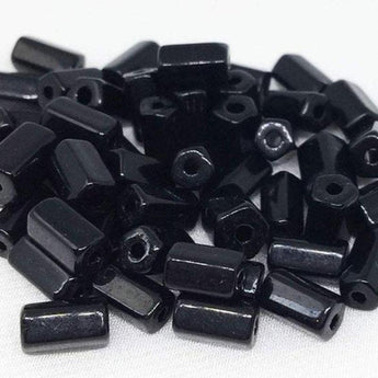 50 Black Czech Tubular Glass Beads