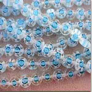 50 Vintage Clear Aqua Millefiori Coin Glass Beads #8742