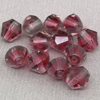 12 Vintage Gray Red Givre German Bicone Glass Beads