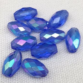 10 Vintage AB Sapphire Blue German Oval Glass Beads #8556