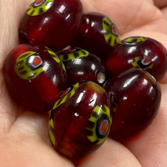 10 Vintage Red Millefiori Oval Glass Beads