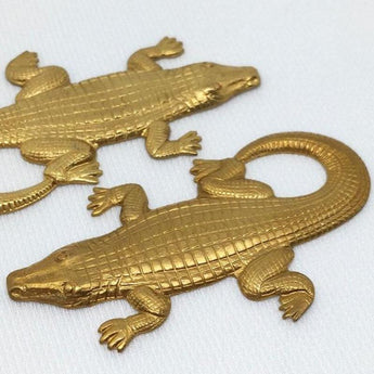 2 Vintage Alligator Brass Metal Stamping Pendants