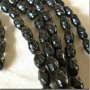 50 Vintage Small Black Oval Glass Beads #8620