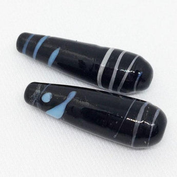 4 Vintage Handmade Striped Large Black Teardrop Glass Beads