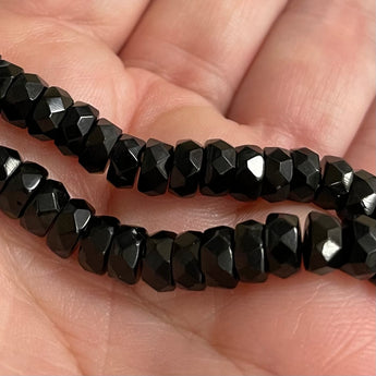 50 Black Czech Faceted Heishi Rondelle Glass Beads