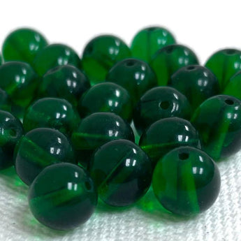 25 Vintage Dark Green Czech Round Glass Beads 8mm