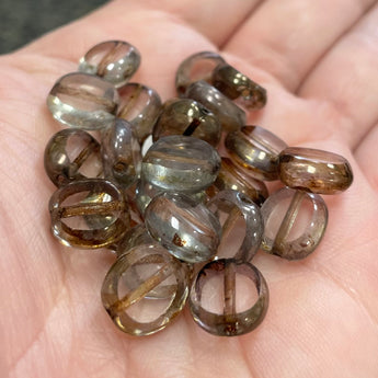 25 Brown Picasso Czech Window Glass Beads