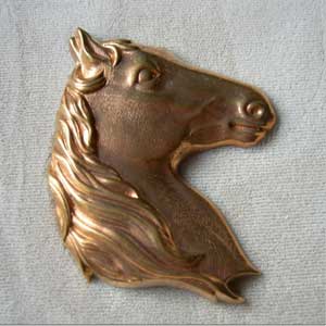 1 Vintage Large Brass Horse Head Metal Stamping #8408