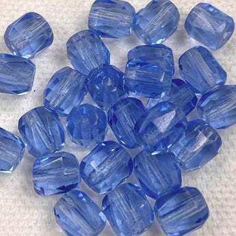 25 Vintage Faceted Sapphire Blue Barrel Glass Beads