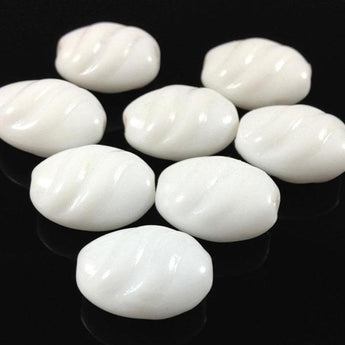 12 Vintage White German Oval Glass Beads