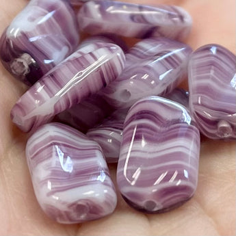 10 Vintage White Amethyst Striped Oval Glass Beads #8436