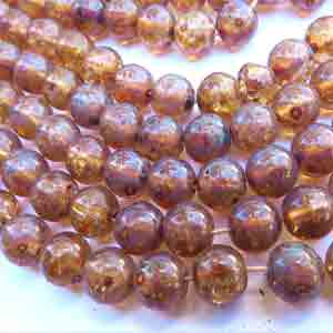 25 Vintage Topaz Picasso Czech Round Glass Beads