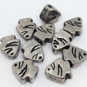 10 Vintage Plated Silver Fish Metal Beads