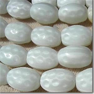 50 Vintage Dimpled White Czech Oval Glass Beads