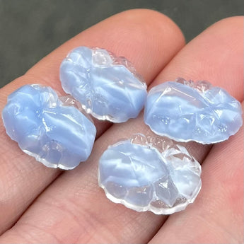 4 Vintage Light Blue Givre German Oval Glass Cabochons