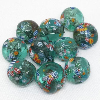 10 Vintage Handmade Aqua Millefiori Glass Beads