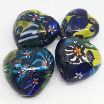 4 Vintage Handmade Large Millefiori Heart Glass Beads