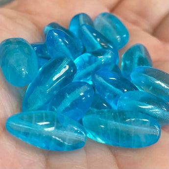 20 Vintage Aqua Blue Japan Baroque Oval Glass Beads