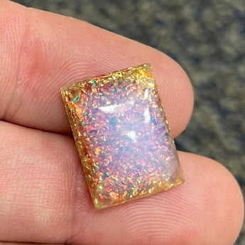 1 Vintage Fire Opal Rectangle Glass Cabochon #6097