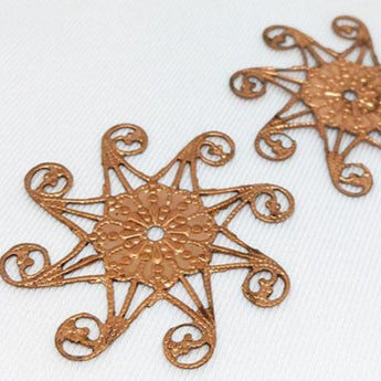 4 Vintage Copper Plated Filigree Metal Findings Paisley #9010