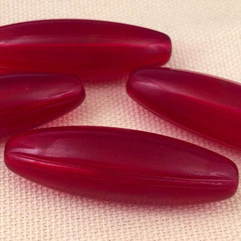 4 Vintage Large Siam Red Oval Glass Beads