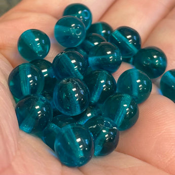 25 Vintage Czech Capri Blue Round Glass Beads #6059