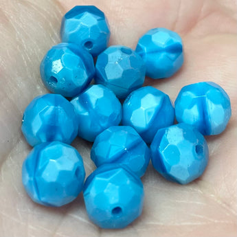 12 Vintage West German Faceted Blue Glass Beads #8111