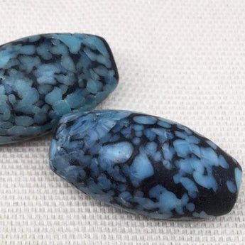 1 Vintage Handmade Black Mottled Blue Japan Oval Glass Bead