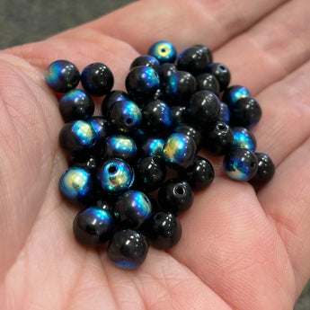 50 AB Black Czech Round Glass Beads 6mm