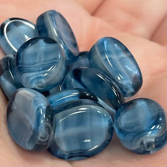 12 Vintage Striped Blue Oval Glass Beads