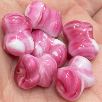 6 Vintage White Pink Striped Glass Beads #8818