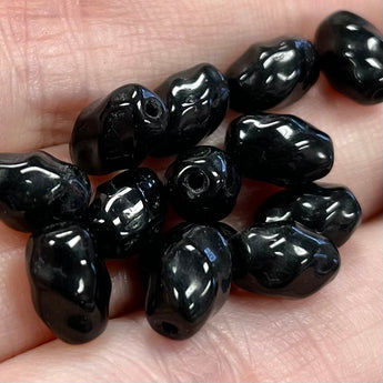 50 Vintage Small Black Oval Glass Beads