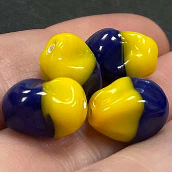 4 Vintage Milky Golden Yellow Navy Lampwork Glass Beads