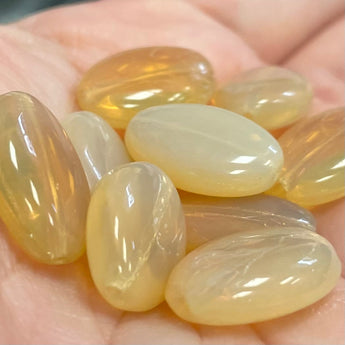 10 Vintage Czech Silky Golden Opal Oval Glass Beads #9592