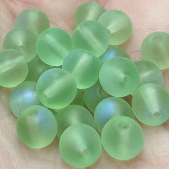 50 Vintage Czech AB Green Matte Round Glass Beads #3512