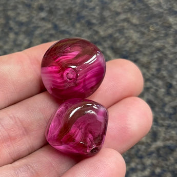 2 Vintage German Pink Givre Diamond Cube Glass Beads