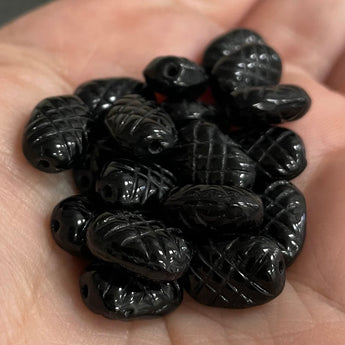 20 Vintage Black Taffeta Glass Beads #5067