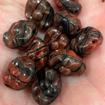 10 Vintage Striped Rust Orange German Pressed Oval Glass Beads