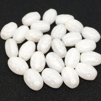 25 Vintage Opalescent White Czech Oval Glass Beads 9mm