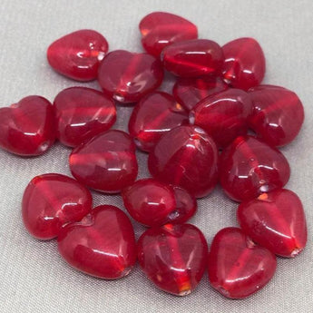 20 Vintage Handmade Rich Red Heart Glass Beads