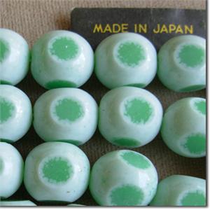 1 Super Rare Vintage White Green Japan Window Glass Bead