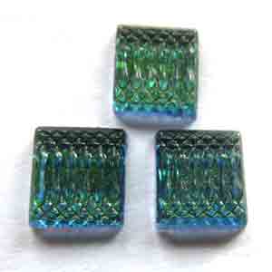 6 Vintage Green Aqua Patterned Square Glass Cabochons #9613